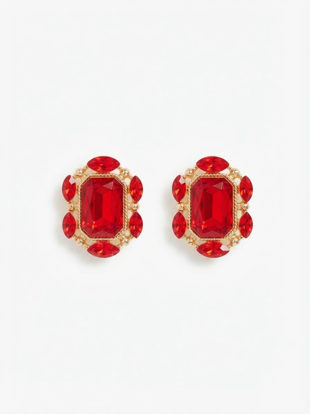 Red Crystal Gold Tone Pierced Earrings - Women Jewelry